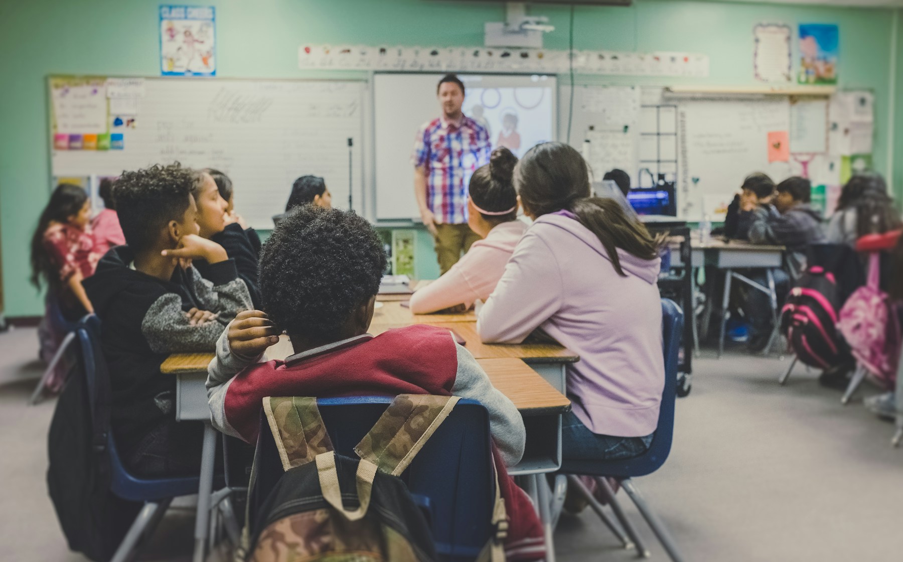Teacher and students in an elementary school classroom